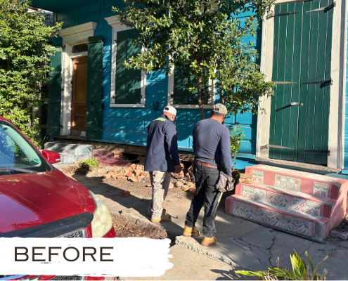 Before Foundation Entrance rebuild, client needed new entrance, foundation needed repair as well. New Orleans Foundation Repair, Porch rebuild.